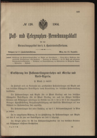 Post- und Telegraphen-Verordnungsblatt für das Verwaltungsgebiet des K.-K. Handelsministeriums 19041223 Seite: 1