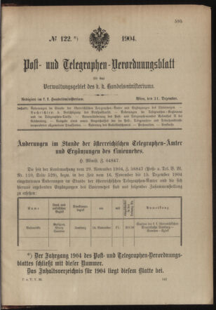 Post- und Telegraphen-Verordnungsblatt für das Verwaltungsgebiet des K.-K. Handelsministeriums 19041231 Seite: 1