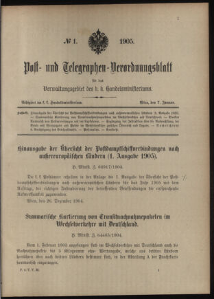 Post- und Telegraphen-Verordnungsblatt für das Verwaltungsgebiet des K.-K. Handelsministeriums 19050107 Seite: 1