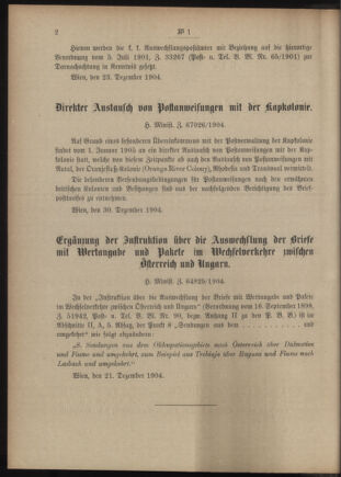 Post- und Telegraphen-Verordnungsblatt für das Verwaltungsgebiet des K.-K. Handelsministeriums 19050107 Seite: 2