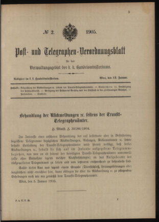 Post- und Telegraphen-Verordnungsblatt für das Verwaltungsgebiet des K.-K. Handelsministeriums 19050112 Seite: 1