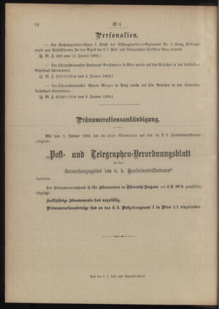 Post- und Telegraphen-Verordnungsblatt für das Verwaltungsgebiet des K.-K. Handelsministeriums 19050116 Seite: 4