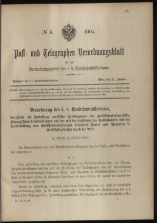 Post- und Telegraphen-Verordnungsblatt für das Verwaltungsgebiet des K.-K. Handelsministeriums 19050121 Seite: 1