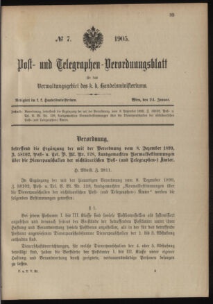 Post- und Telegraphen-Verordnungsblatt für das Verwaltungsgebiet des K.-K. Handelsministeriums 19050124 Seite: 1