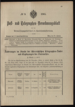 Post- und Telegraphen-Verordnungsblatt für das Verwaltungsgebiet des K.-K. Handelsministeriums 19050131 Seite: 1