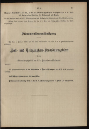 Post- und Telegraphen-Verordnungsblatt für das Verwaltungsgebiet des K.-K. Handelsministeriums 19050131 Seite: 7