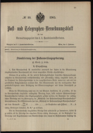 Post- und Telegraphen-Verordnungsblatt für das Verwaltungsgebiet des K.-K. Handelsministeriums 19050203 Seite: 1