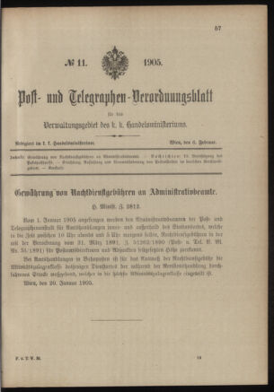 Post- und Telegraphen-Verordnungsblatt für das Verwaltungsgebiet des K.-K. Handelsministeriums 19050206 Seite: 1