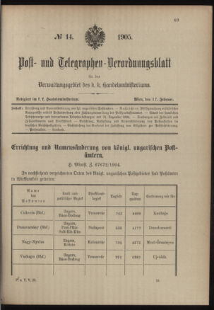 Post- und Telegraphen-Verordnungsblatt für das Verwaltungsgebiet des K.-K. Handelsministeriums