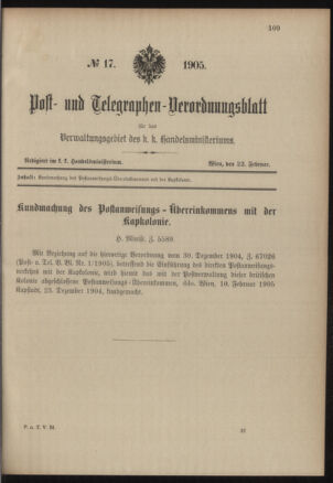 Post- und Telegraphen-Verordnungsblatt für das Verwaltungsgebiet des K.-K. Handelsministeriums