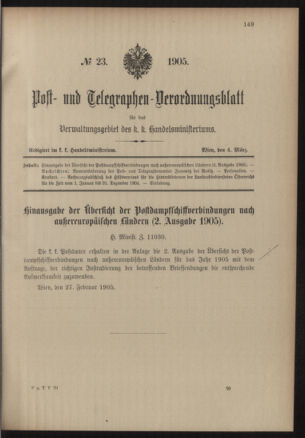 Post- und Telegraphen-Verordnungsblatt für das Verwaltungsgebiet des K.-K. Handelsministeriums 19050304 Seite: 1