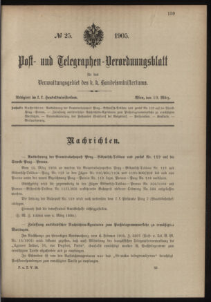 Post- und Telegraphen-Verordnungsblatt für das Verwaltungsgebiet des K.-K. Handelsministeriums 19050310 Seite: 1