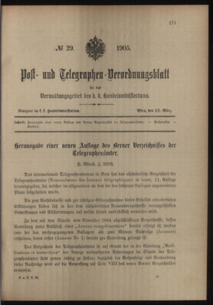 Post- und Telegraphen-Verordnungsblatt für das Verwaltungsgebiet des K.-K. Handelsministeriums