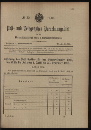 Post- und Telegraphen-Verordnungsblatt für das Verwaltungsgebiet des K.-K. Handelsministeriums 19050324 Seite: 1