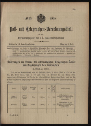 Post- und Telegraphen-Verordnungsblatt für das Verwaltungsgebiet des K.-K. Handelsministeriums 19050403 Seite: 1