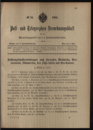 Post- und Telegraphen-Verordnungsblatt für das Verwaltungsgebiet des K.-K. Handelsministeriums 19050408 Seite: 1