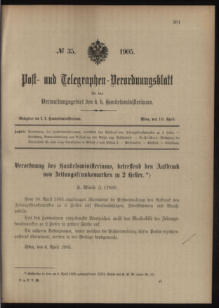 Post- und Telegraphen-Verordnungsblatt für das Verwaltungsgebiet des K.-K. Handelsministeriums