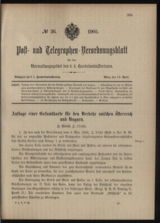 Post- und Telegraphen-Verordnungsblatt für das Verwaltungsgebiet des K.-K. Handelsministeriums 19050413 Seite: 1