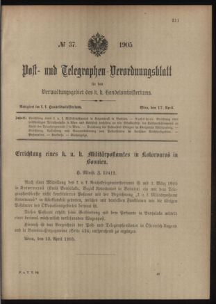 Post- und Telegraphen-Verordnungsblatt für das Verwaltungsgebiet des K.-K. Handelsministeriums