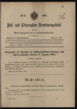 Post- und Telegraphen-Verordnungsblatt für das Verwaltungsgebiet des K.-K. Handelsministeriums