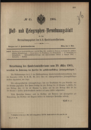 Post- und Telegraphen-Verordnungsblatt für das Verwaltungsgebiet des K.-K. Handelsministeriums