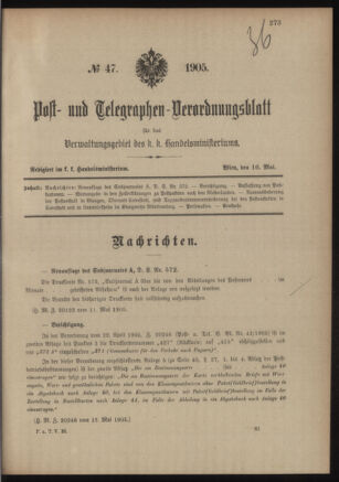 Post- und Telegraphen-Verordnungsblatt für das Verwaltungsgebiet des K.-K. Handelsministeriums