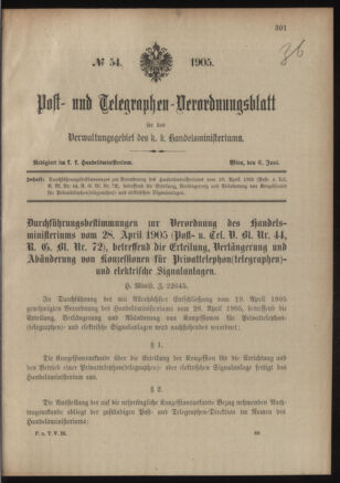 Post- und Telegraphen-Verordnungsblatt für das Verwaltungsgebiet des K.-K. Handelsministeriums