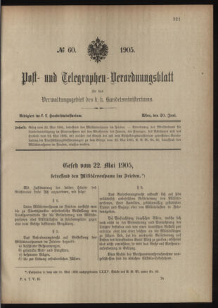 Post- und Telegraphen-Verordnungsblatt für das Verwaltungsgebiet des K.-K. Handelsministeriums 19050620 Seite: 1