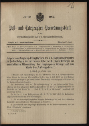 Post- und Telegraphen-Verordnungsblatt für das Verwaltungsgebiet des K.-K. Handelsministeriums