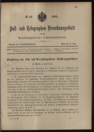 Post- und Telegraphen-Verordnungsblatt für das Verwaltungsgebiet des K.-K. Handelsministeriums 19050630 Seite: 1