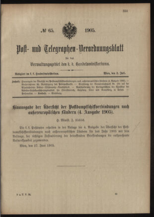 Post- und Telegraphen-Verordnungsblatt für das Verwaltungsgebiet des K.-K. Handelsministeriums 19050703 Seite: 1