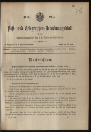 Post- und Telegraphen-Verordnungsblatt für das Verwaltungsgebiet des K.-K. Handelsministeriums 19050712 Seite: 1