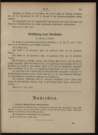 Post- und Telegraphen-Verordnungsblatt für das Verwaltungsgebiet des K.-K. Handelsministeriums 19050714 Seite: 3