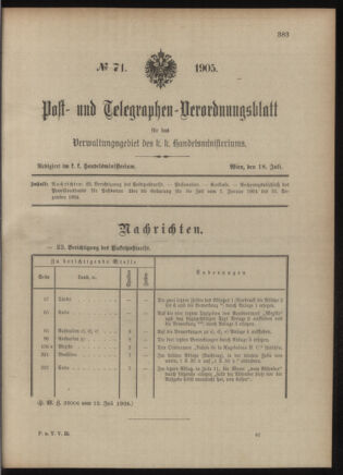 Post- und Telegraphen-Verordnungsblatt für das Verwaltungsgebiet des K.-K. Handelsministeriums 19050718 Seite: 1