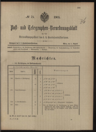 Post- und Telegraphen-Verordnungsblatt für das Verwaltungsgebiet des K.-K. Handelsministeriums 19050801 Seite: 1