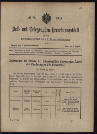 Post- und Telegraphen-Verordnungsblatt für das Verwaltungsgebiet des K.-K. Handelsministeriums