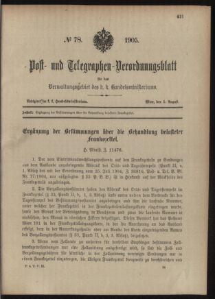 Post- und Telegraphen-Verordnungsblatt für das Verwaltungsgebiet des K.-K. Handelsministeriums 19050805 Seite: 1