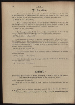 Post- und Telegraphen-Verordnungsblatt für das Verwaltungsgebiet des K.-K. Handelsministeriums 19050821 Seite: 2