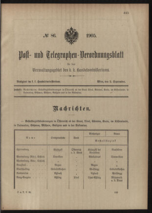 Post- und Telegraphen-Verordnungsblatt für das Verwaltungsgebiet des K.-K. Handelsministeriums 19050902 Seite: 1