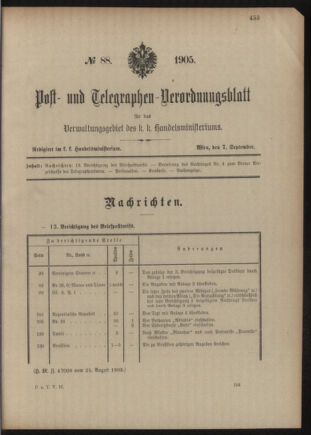 Post- und Telegraphen-Verordnungsblatt für das Verwaltungsgebiet des K.-K. Handelsministeriums 19050907 Seite: 1