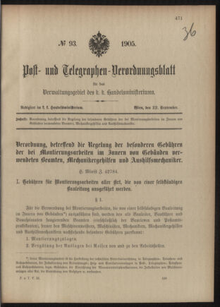 Post- und Telegraphen-Verordnungsblatt für das Verwaltungsgebiet des K.-K. Handelsministeriums 19050922 Seite: 15