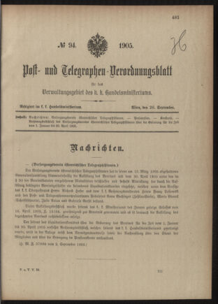 Post- und Telegraphen-Verordnungsblatt für das Verwaltungsgebiet des K.-K. Handelsministeriums