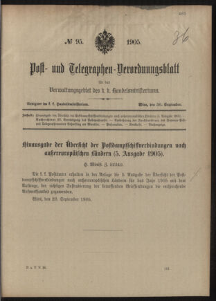 Post- und Telegraphen-Verordnungsblatt für das Verwaltungsgebiet des K.-K. Handelsministeriums 19050930 Seite: 1