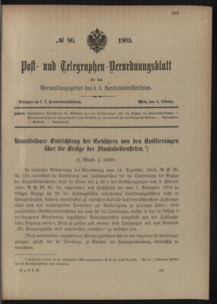 Post- und Telegraphen-Verordnungsblatt für das Verwaltungsgebiet des K.-K. Handelsministeriums