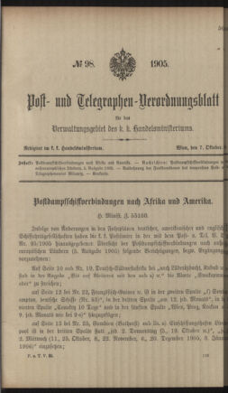 Post- und Telegraphen-Verordnungsblatt für das Verwaltungsgebiet des K.-K. Handelsministeriums 19051007 Seite: 1