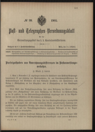 Post- und Telegraphen-Verordnungsblatt für das Verwaltungsgebiet des K.-K. Handelsministeriums