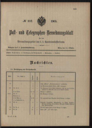 Post- und Telegraphen-Verordnungsblatt für das Verwaltungsgebiet des K.-K. Handelsministeriums 19051016 Seite: 1