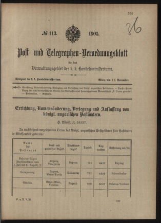 Post- und Telegraphen-Verordnungsblatt für das Verwaltungsgebiet des K.-K. Handelsministeriums