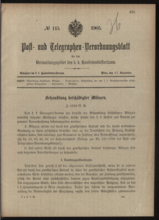 Post- und Telegraphen-Verordnungsblatt für das Verwaltungsgebiet des K.-K. Handelsministeriums