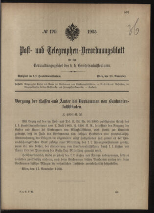 Post- und Telegraphen-Verordnungsblatt für das Verwaltungsgebiet des K.-K. Handelsministeriums 19051125 Seite: 1